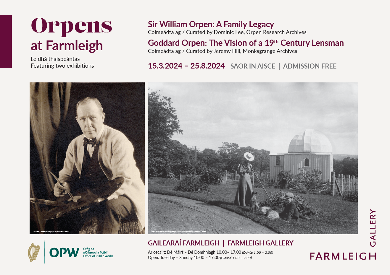 Advertisement for Orpen Exhibition featuring black and white photo of William Orpen