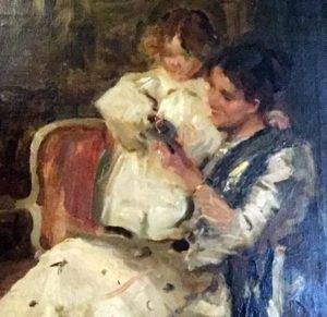Portrait sketch of Mrs Noel Guinness & daughter Margaret by Walter Obsorne
